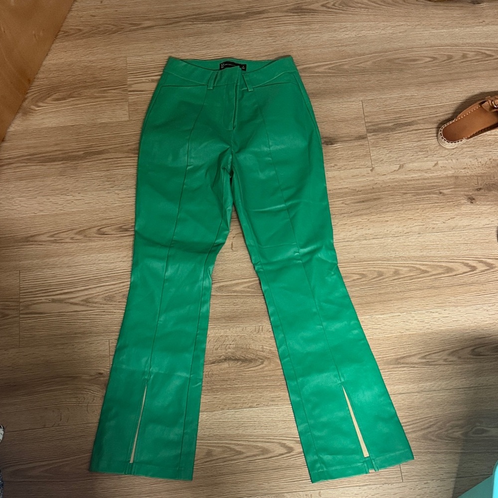 New York & Company Emerald Faux-Leather Flare Pants